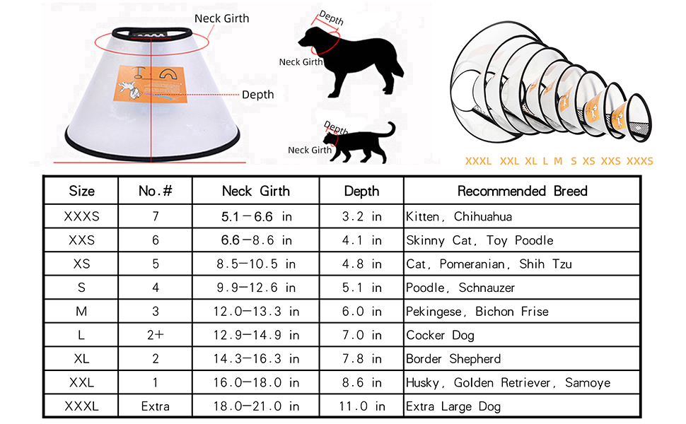 dog recovery cone size chart 20260123