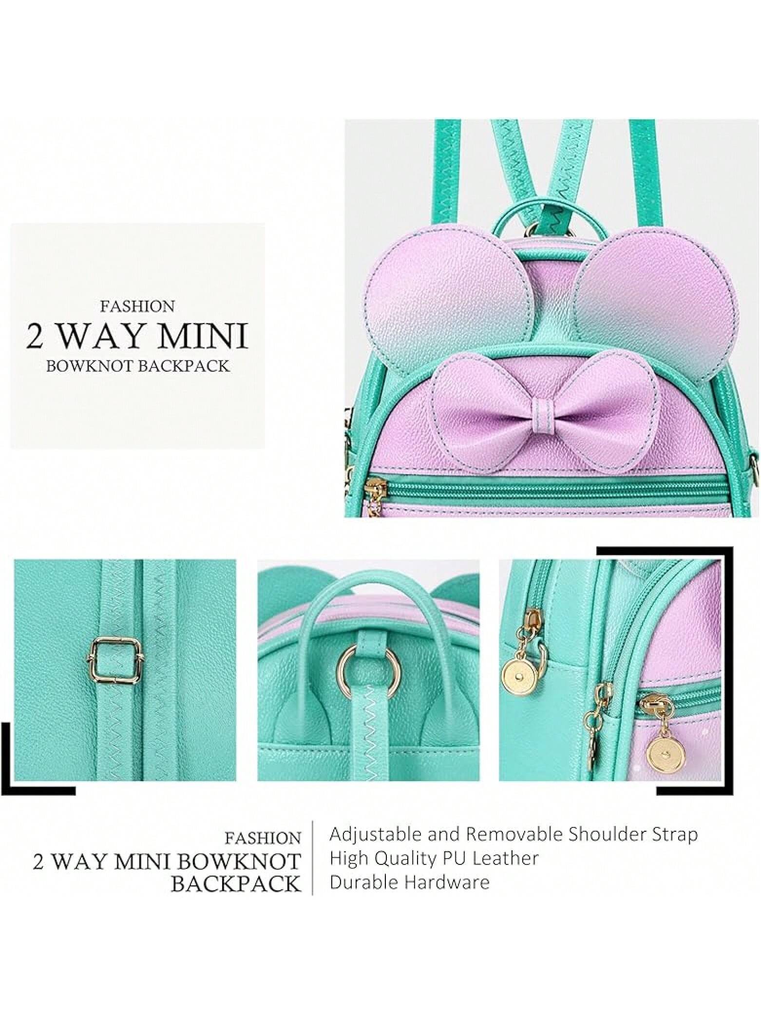 KL928 Girls Bowknot Polka Cute Backpack Small Daypacks Convertible Shoulder Bag Purse Women- SHEINEU