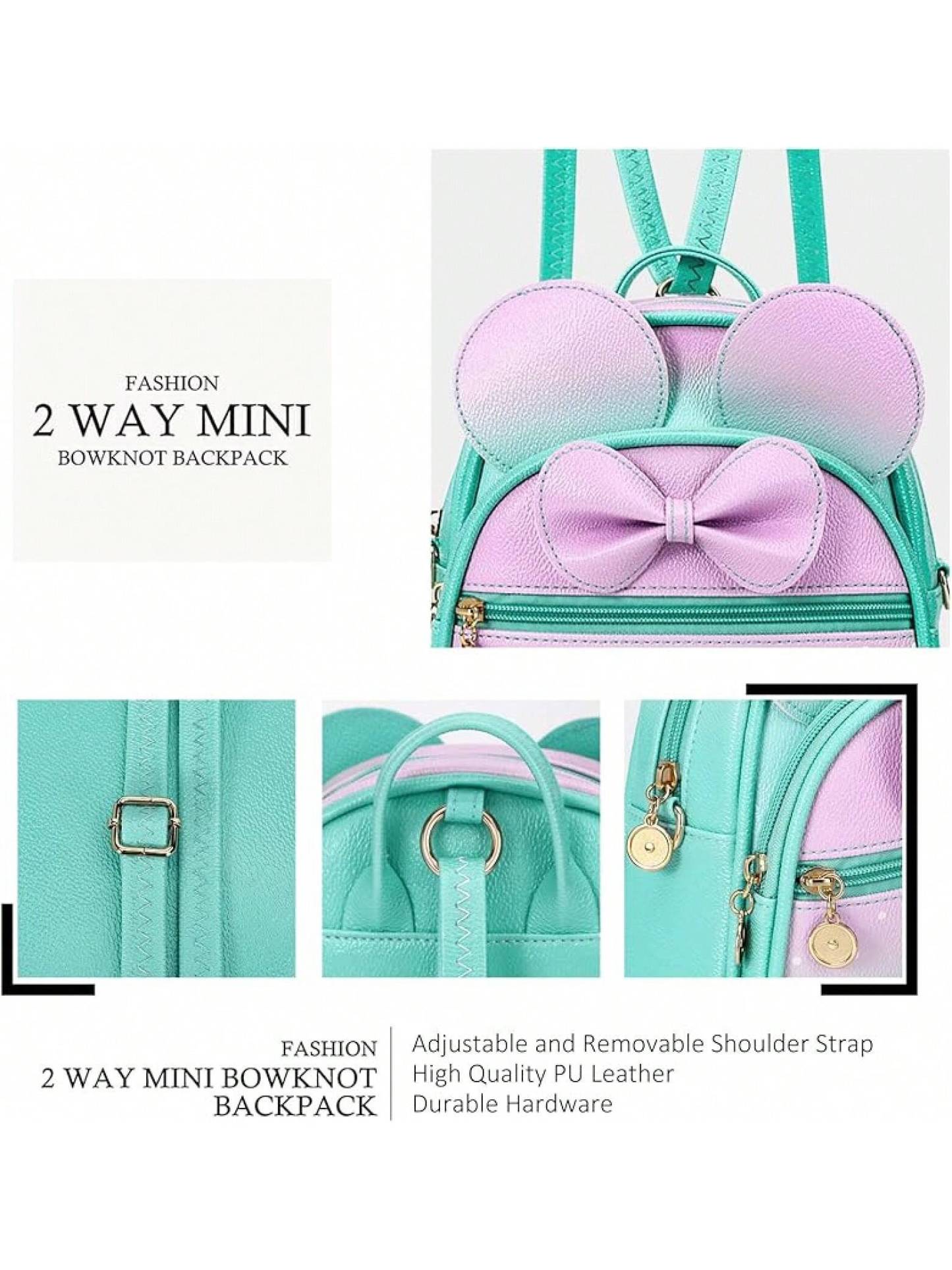 KL928 Girls Bowknot Polka Cute Backpack Small Daypacks Convertible Shoulder Bag Purse Women- SHEINEU