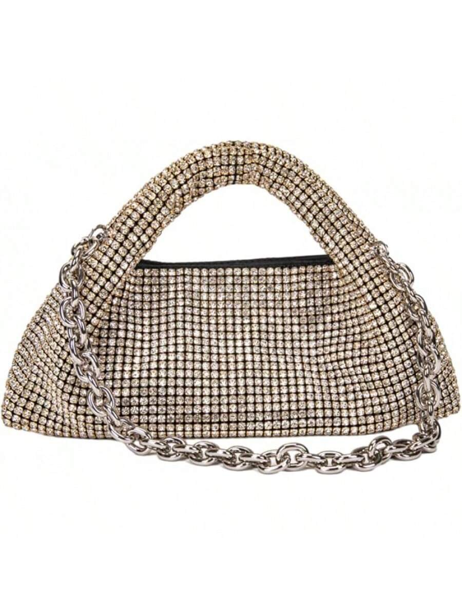UMREN Bling Full Glitter Knotted Handbag Women Hobo Dumpling Bag Evening Clutch Crossbody Bag- SHEINEU