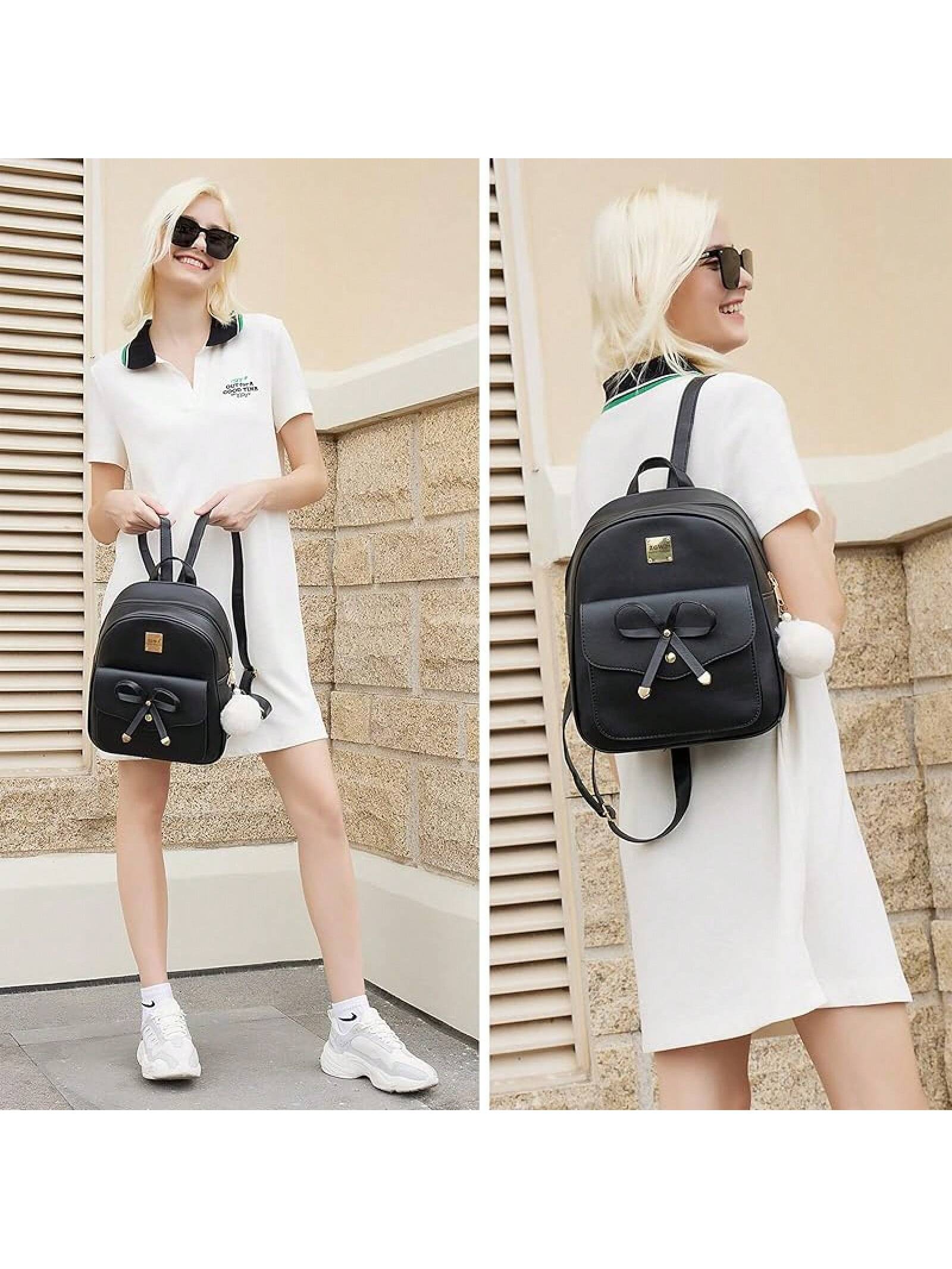 ZGWJ Backpack Purse Women - 3-Piece Set, Small PU Leather Bowknot Fashion Backpacks, Cute Casual Travel Daypacks- SHEINEU