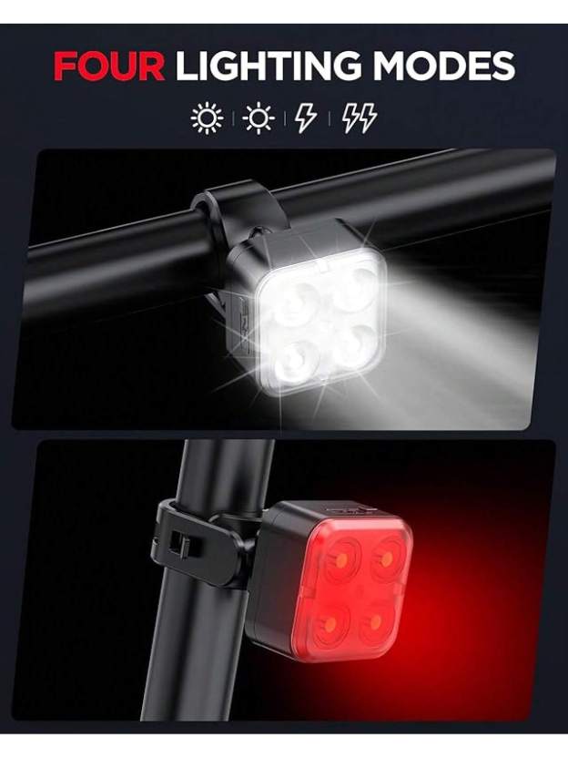 Akale Rechargeable Bike Light Set, LED Bicycle Lights Front And Rear, 650mAh Lithium Battery, Bike Headlight, IPX4 Waterproof, Easy To Install For Men Women Road- SHEINEU