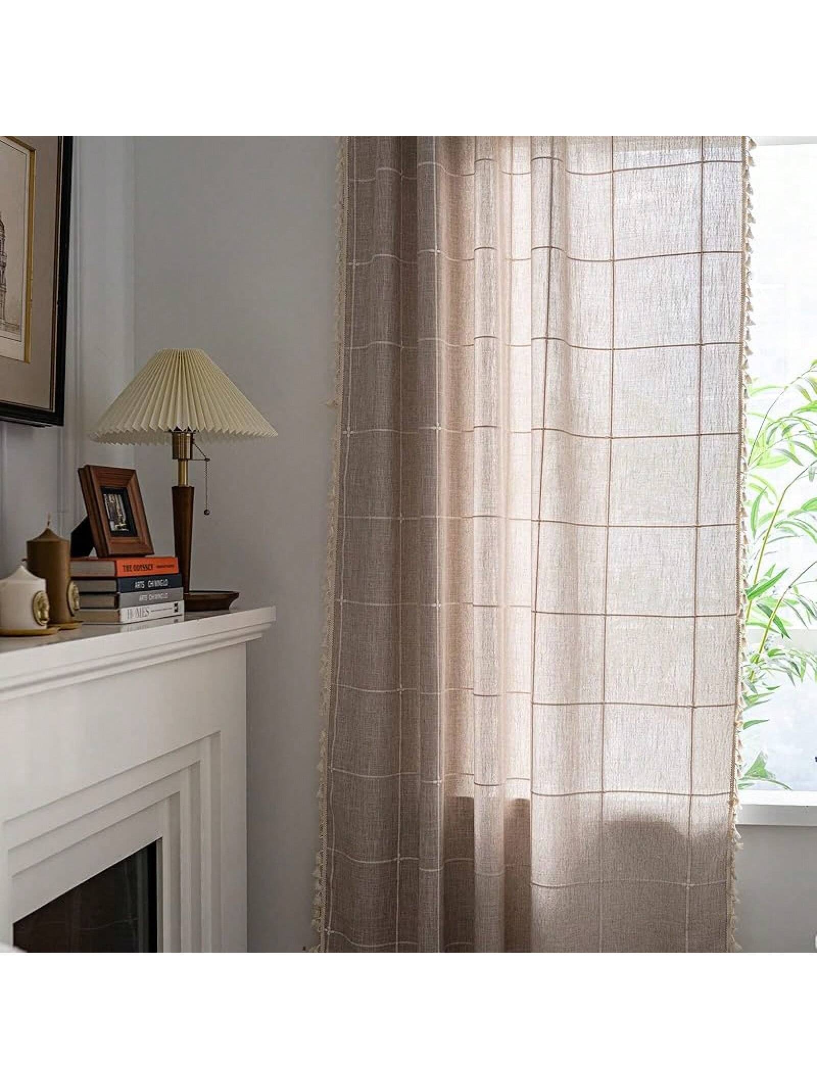 Sutuo Home Boho Curtain Bedroom Living Room 84 Inches Length, Light Filtering French Country Farmhouse Vintage Chic Tassels Hollow Window Treatment Bohemian Drape, 1 Panel 52 X 84 L Natural- SHEINEU