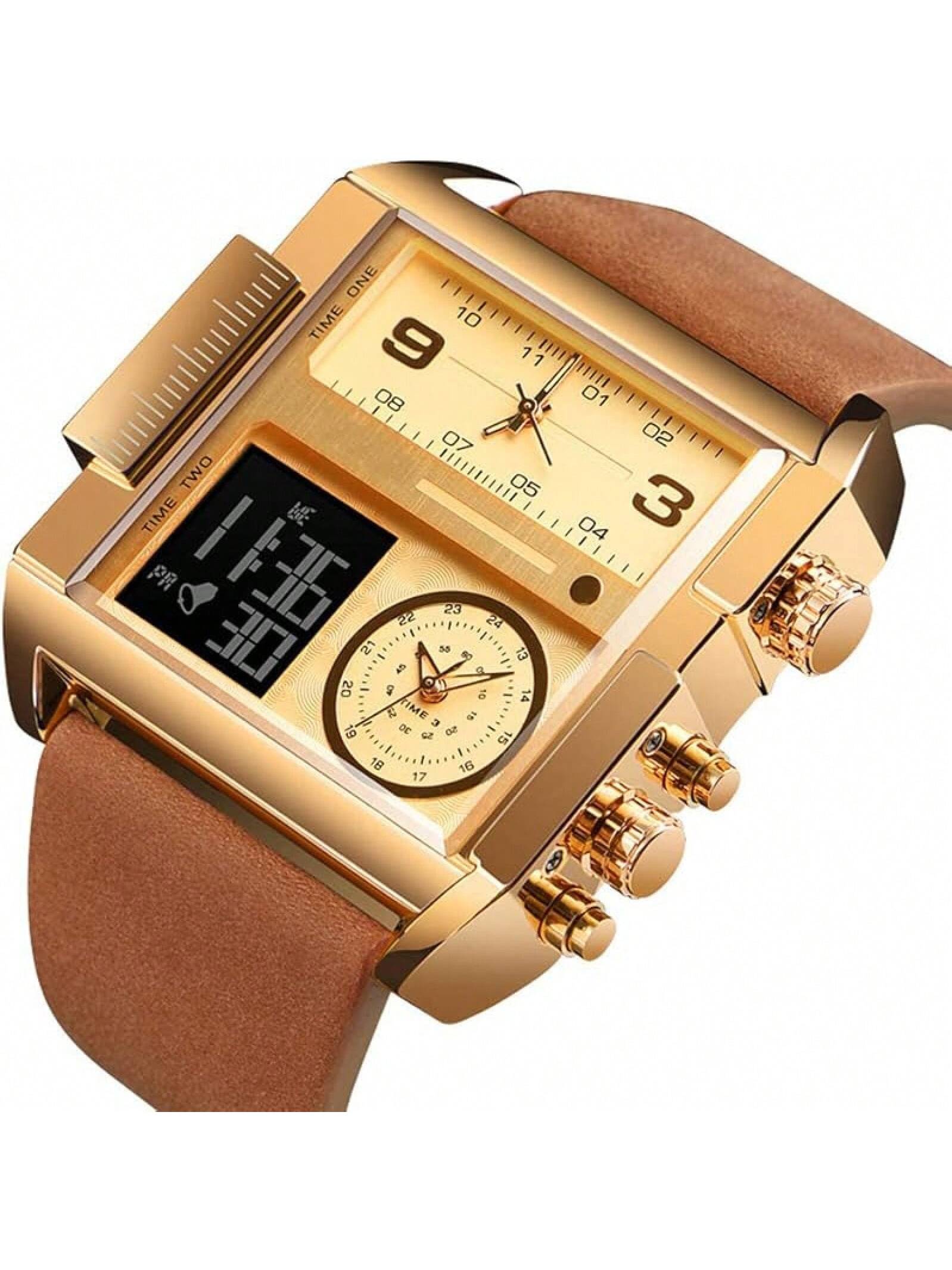 Gosasa Men Square Large Face Digital Sports Watch,LED Analog Quartz Wrist Watch With Multi-Zone 50M Waterproof Stopwatch- SHEINEU