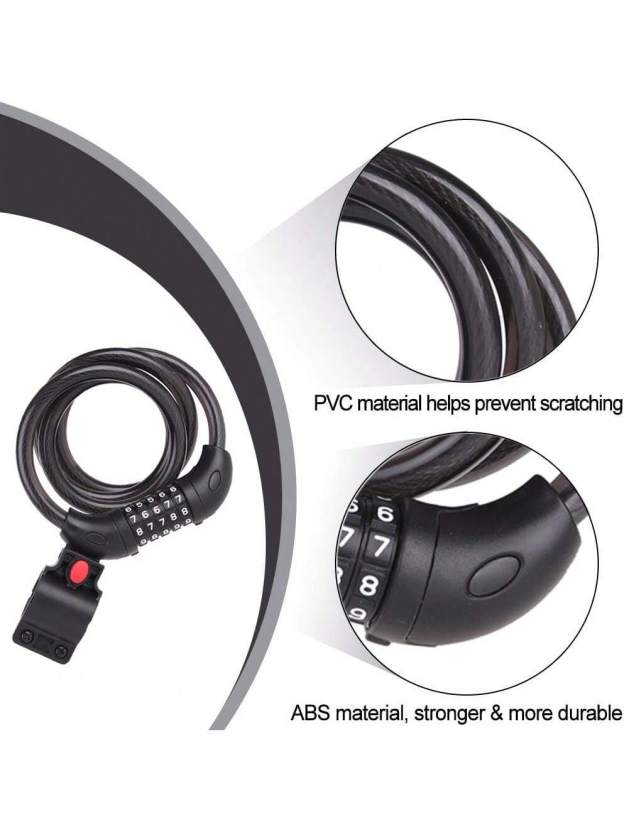 NDakter Bike Lock, 4/5.6 Feet, High Security 5 Digit Resettable Combination Coiling Lock, Heavy Duty Anti Theft With Mounting Bracket, 1/2 Inch Diameter (12mm)- SHEINEU