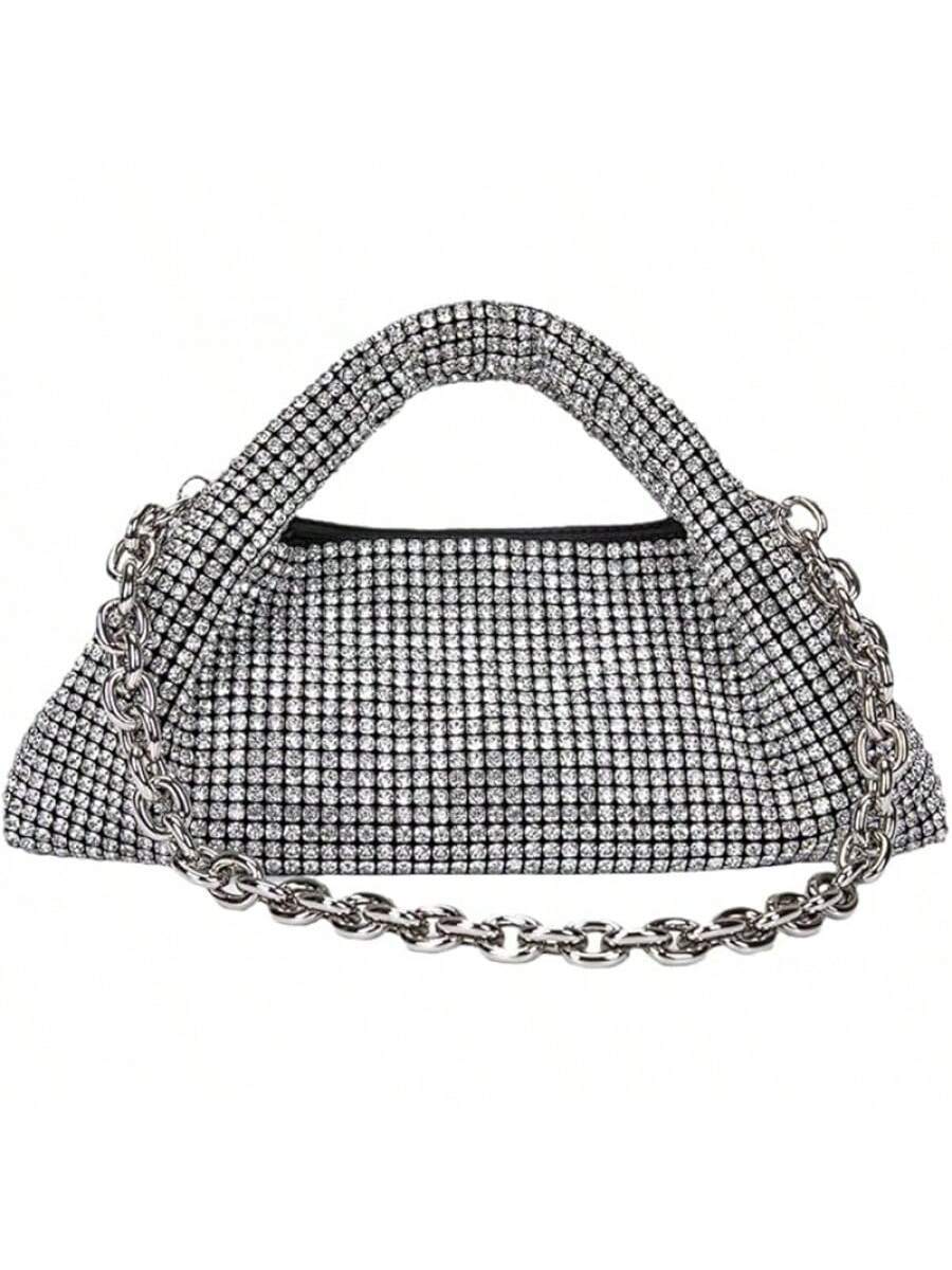 UMREN Bling Full Glitter Knotted Handbag Women Hobo Dumpling Bag Evening Clutch Crossbody Bag- SHEINEU