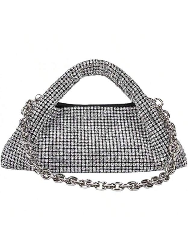 UMREN Bling Full Glitter Knotted Handbag Women Hobo Dumpling Bag Evening Clutch Crossbody Bag- SHEINEU