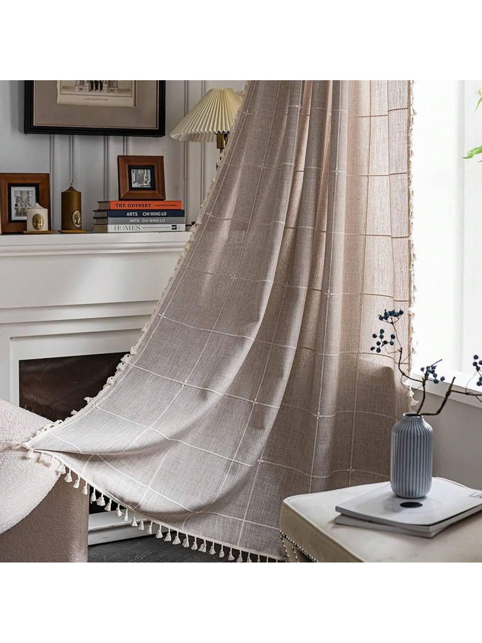 Sutuo Home Boho Curtain Bedroom Living Room 84 Inches Length, Light Filtering French Country Farmhouse Vintage Chic Tassels Hollow Window Treatment Bohemian Drape, 1 Panel 52 X 84 L Natural- SHEINEU