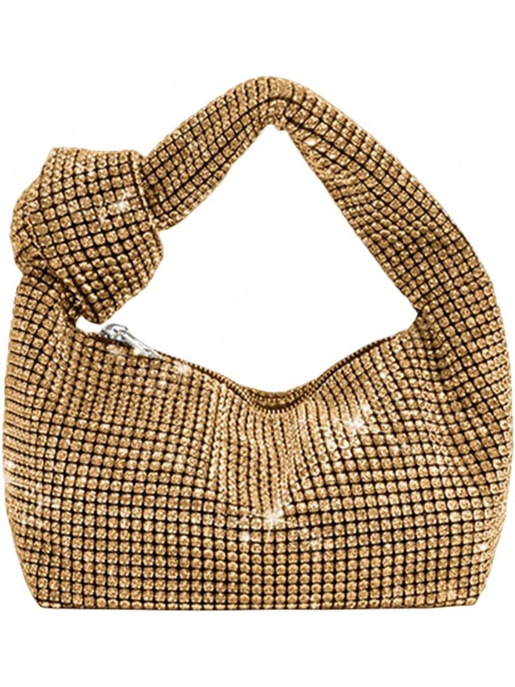 UMREN Bling Full Glitter Knotted Handbag Women Hobo Dumpling Bag Evening Clutch Crossbody Bag- SHEINEU