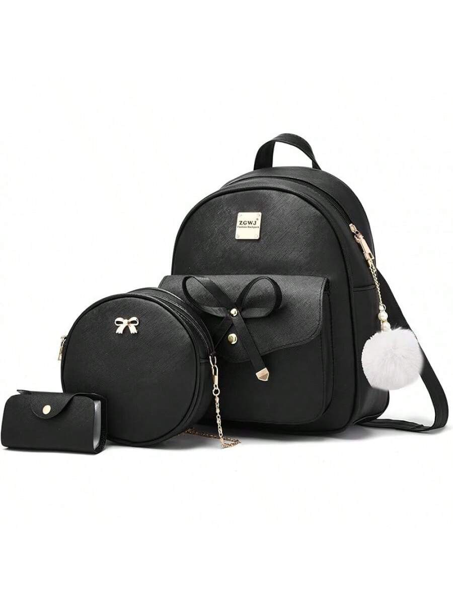 ZGWJ Backpack Purse Women - 3-Piece Set, Small PU Leather Bowknot Fashion Backpacks, Cute Casual Travel Daypacks- SHEINEU