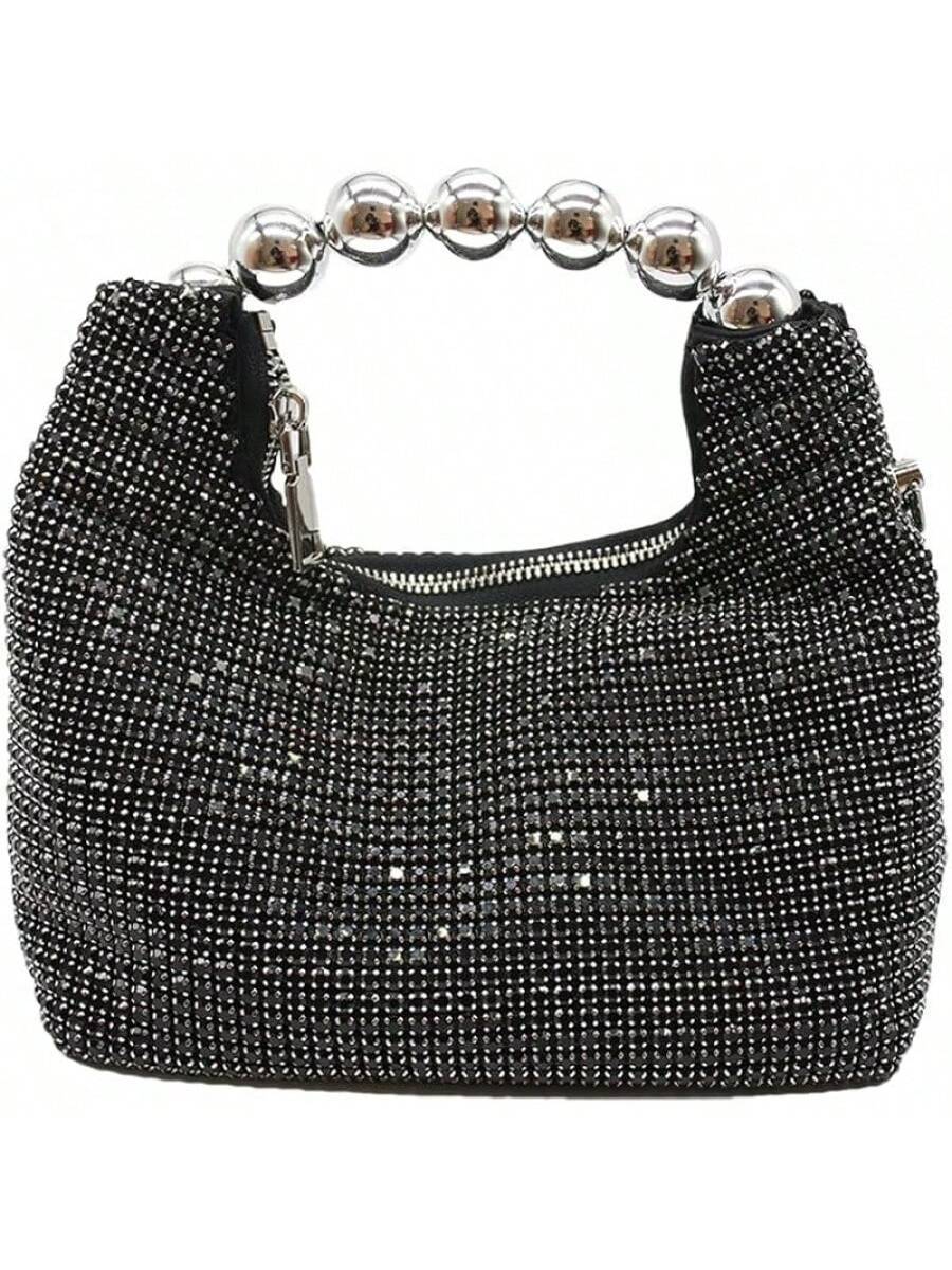 UMREN Bling Full Glitter Knotted Handbag Women Hobo Dumpling Bag Evening Clutch Crossbody Bag- SHEINEU