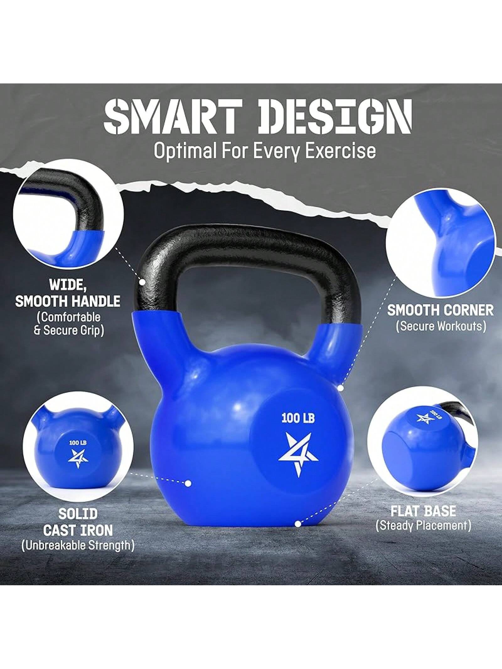 5-65lbs Kettlebells Vinyl Coated Cast Iron For Dumbbell Weights Exercises, Gym, Fitness, Full Body Workout Equipment Push Up, Grip And Strength Training- SHEINEU