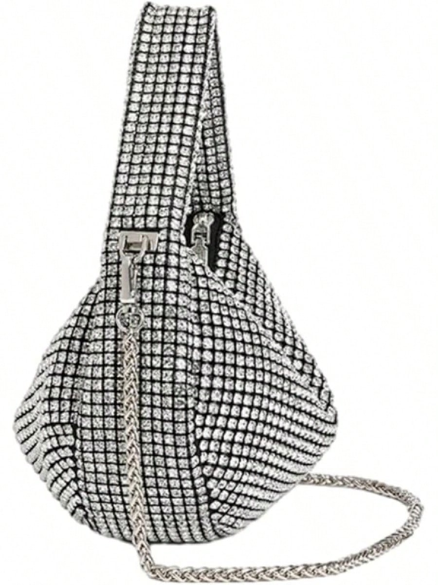 UMREN Bling Full Glitter Knotted Handbag Women Hobo Dumpling Bag Evening Clutch Crossbody Bag- SHEINEU
