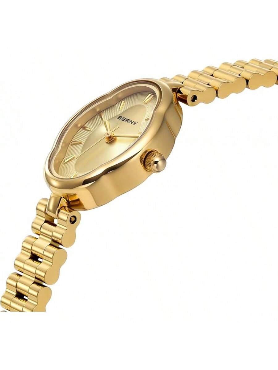 BERNY Gold Watches Women Dainty Ladies Quartz Watch Vintage Copper Mirrors Shape Japanese Quartz Movement 3ATM Waterproof Fashion Female Wrist Watch Luxury Birthday Gifts- SHEINEU