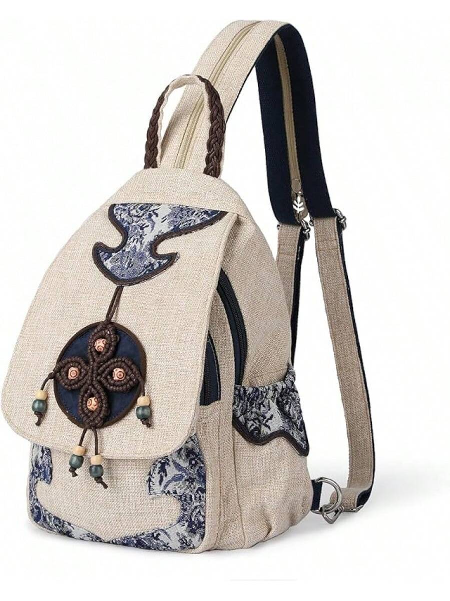 Ladys Convertible Sling Bag, Hand Artisan Purse, Girls Beautiful Canvas Premium Casual Day Backpack Women (Flower)- SHEINEU