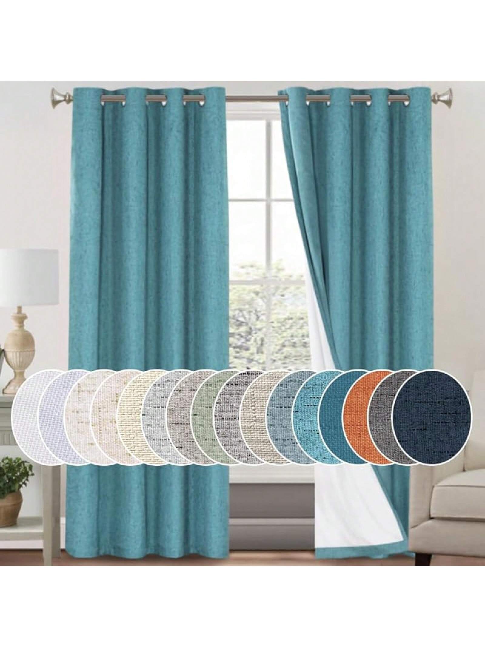 PrinceDeco% Blackout Linen Curtains Bedroom Rich Textured Window Curtain Room Darkening Thick Thermal Curtain Living Room Light Blocking Curtains & Drapes 84 Inches 2 Panels,Bleached Sand- SHEINEU
