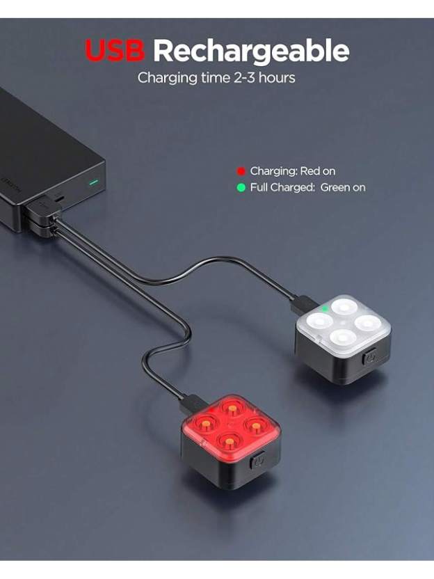 Akale Rechargeable Bike Light Set, LED Bicycle Lights Front And Rear, 650mAh Lithium Battery, Bike Headlight, IPX4 Waterproof, Easy To Install For Men Women Road- SHEINEU