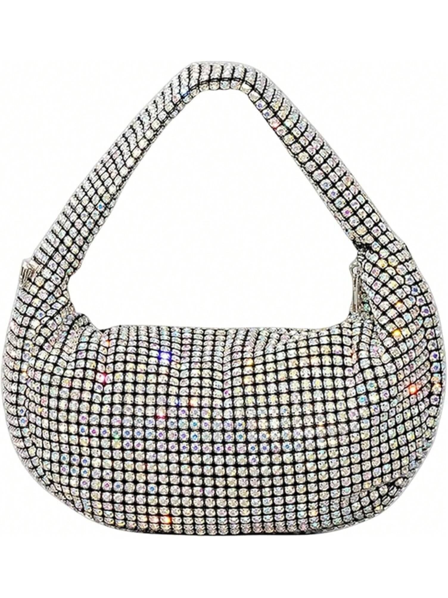 UMREN Bling Full Glitter Knotted Handbag Women Hobo Dumpling Bag Evening Clutch Crossbody Bag- SHEINEU