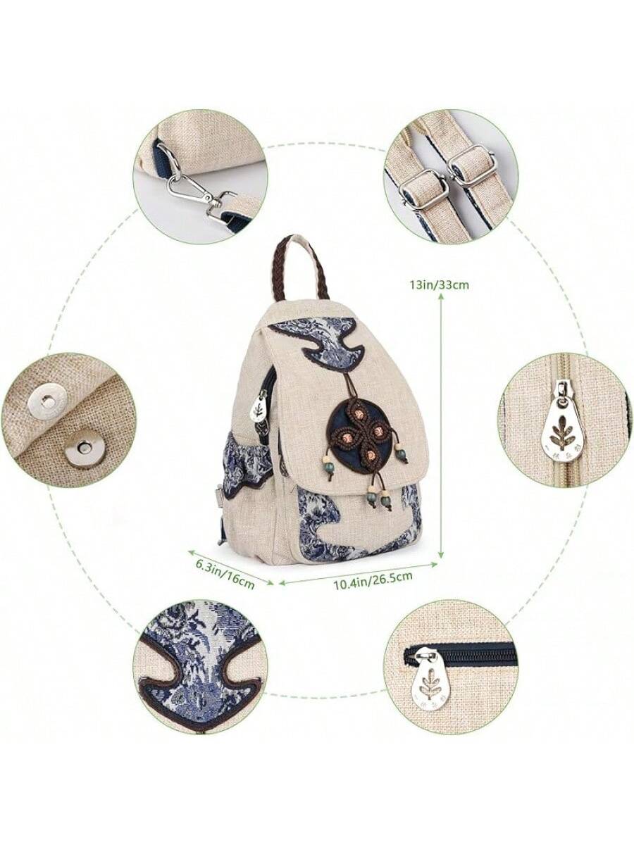 Ladys Convertible Sling Bag, Hand Artisan Purse, Girls Beautiful Canvas Premium Casual Day Backpack Women (Flower)- SHEINEU