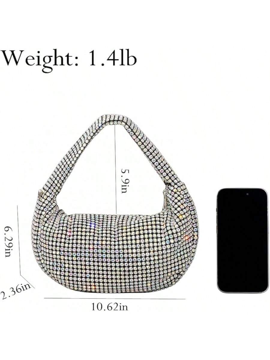 UMREN Bling Full Glitter Knotted Handbag Women Hobo Dumpling Bag Evening Clutch Crossbody Bag- SHEINEU