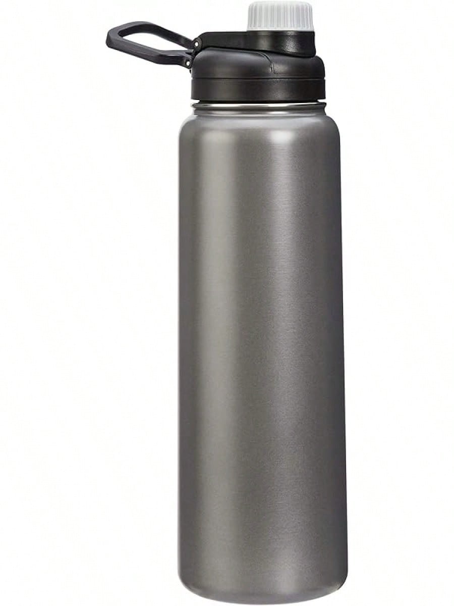 Basics Large Stainless Steel Insulated Bottle, Spout Lid, 30.1 Ounces, Gray- SHEINEU