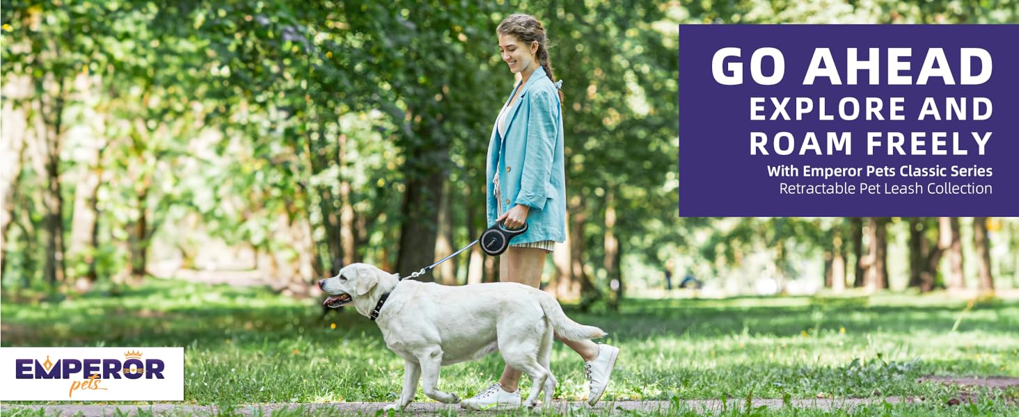 Emperor Pets | 26ft Heavy Duty Retractable Dog Leash - For Pets Up to 110lbs - Classic Series -Grey