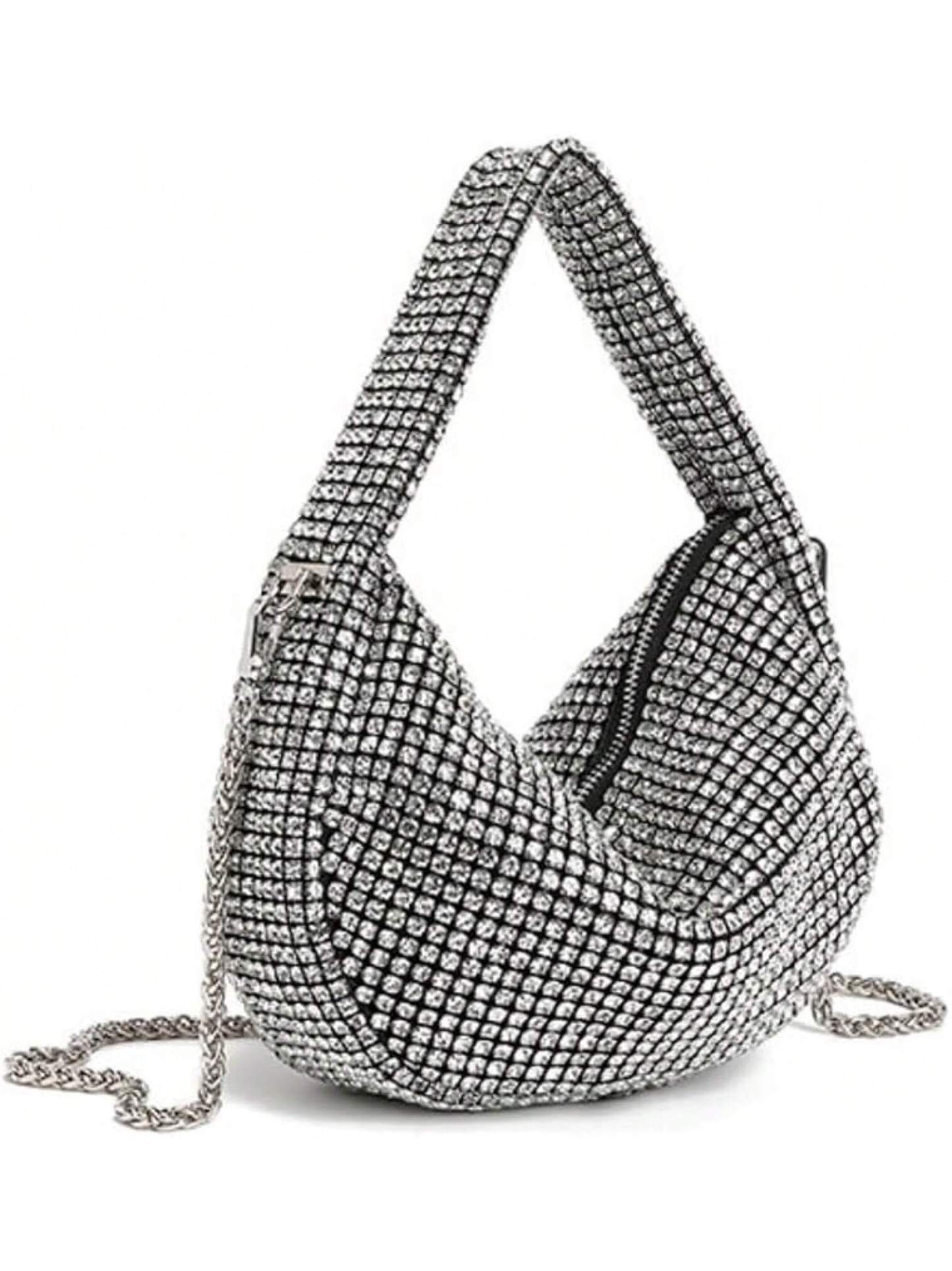 UMREN Bling Full Glitter Knotted Handbag Women Hobo Dumpling Bag Evening Clutch Crossbody Bag- SHEINEU