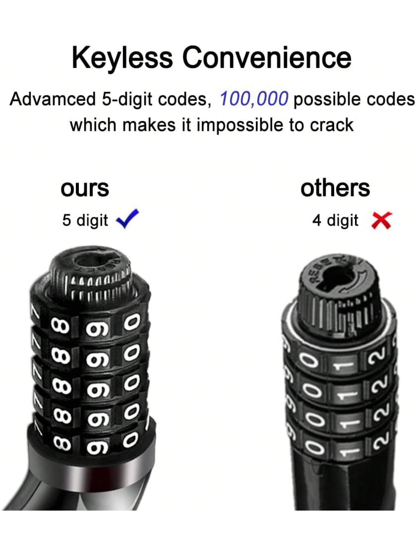 NDakter Bike Lock, 4/5.6 Feet, High Security 5 Digit Resettable Combination Coiling Lock, Heavy Duty Anti Theft With Mounting Bracket, 1/2 Inch Diameter (12mm)- SHEINEU