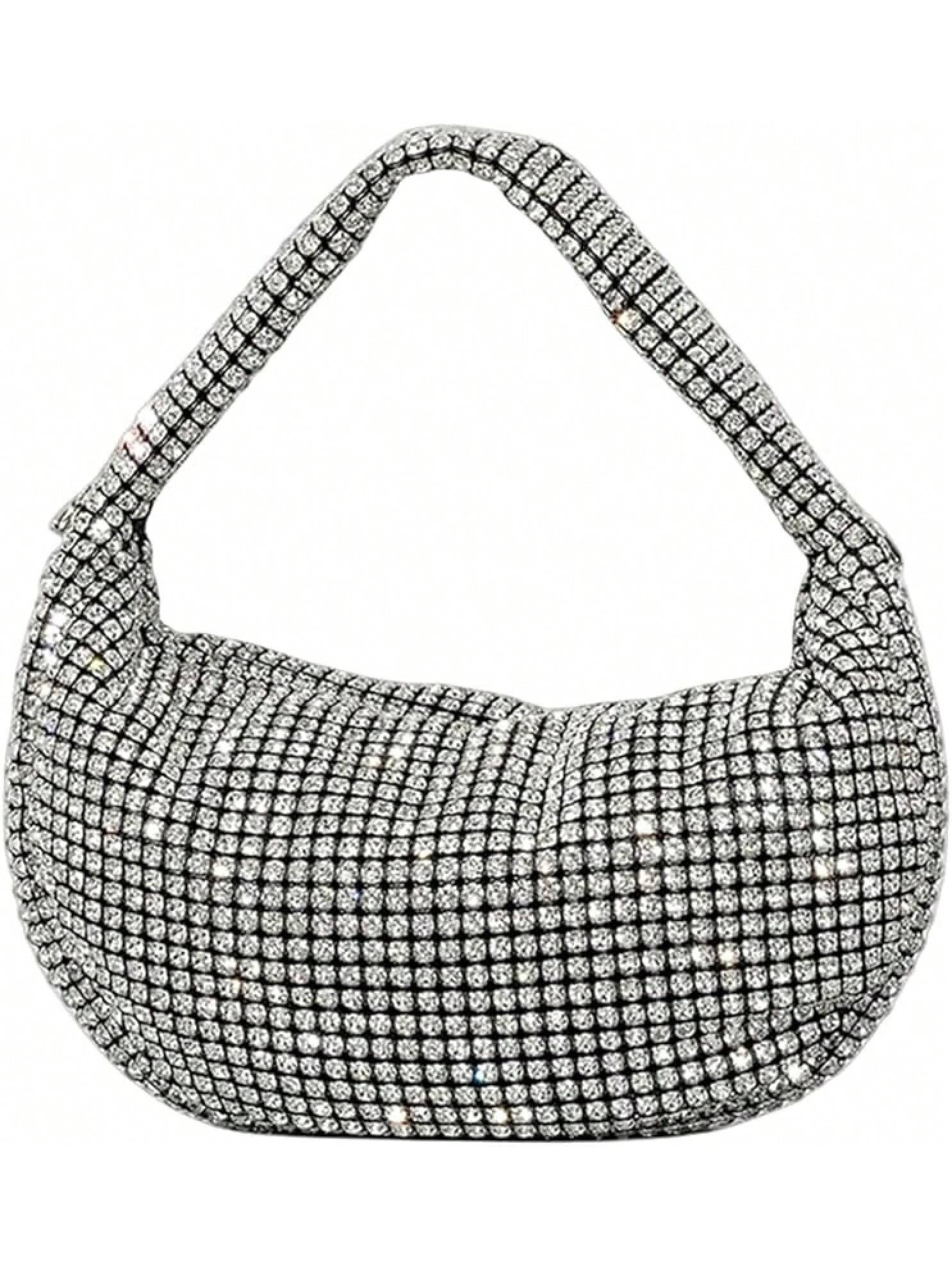UMREN Bling Full Glitter Knotted Handbag Women Hobo Dumpling Bag Evening Clutch Crossbody Bag- SHEINEU