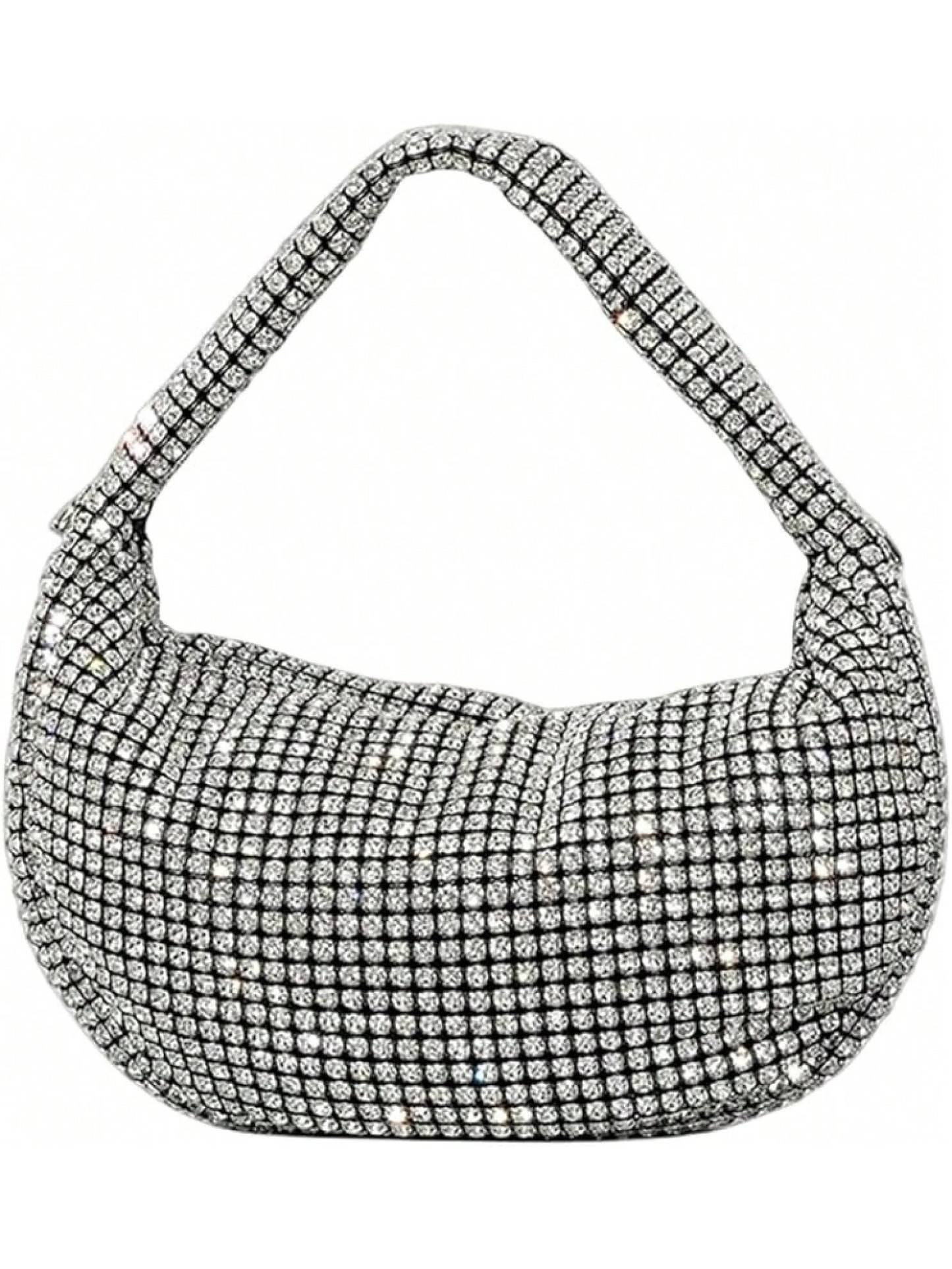 UMREN Bling Full Glitter Knotted Handbag Women Hobo Dumpling Bag Evening Clutch Crossbody Bag- SHEINEU
