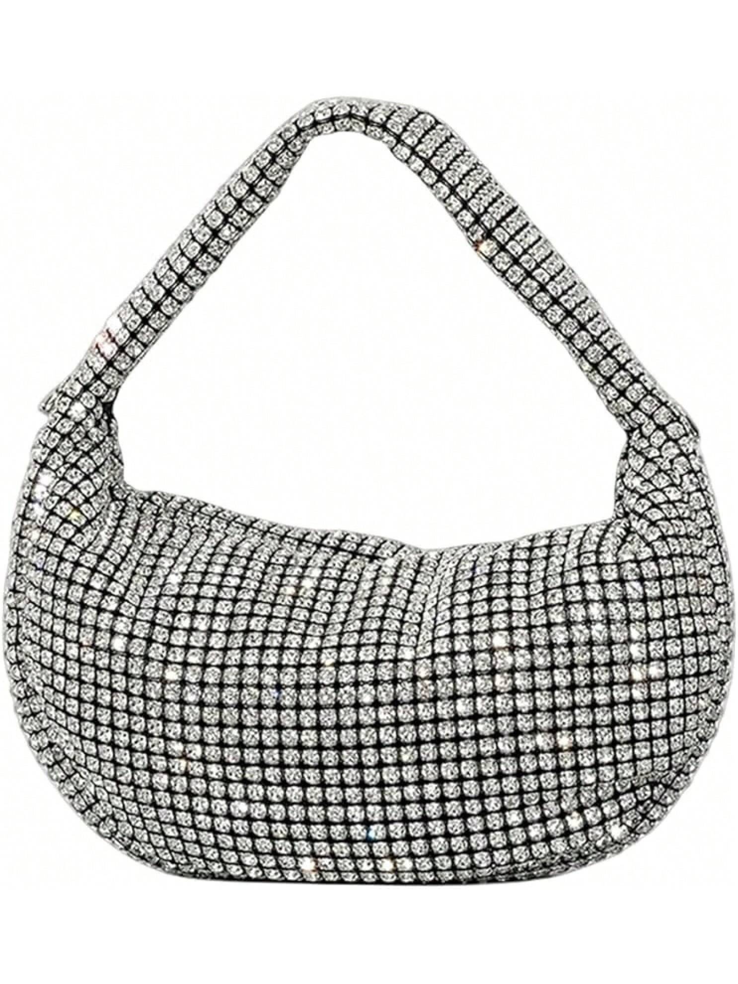 UMREN Bling Full Glitter Knotted Handbag Women Hobo Dumpling Bag Evening Clutch Crossbody Bag- SHEINEU