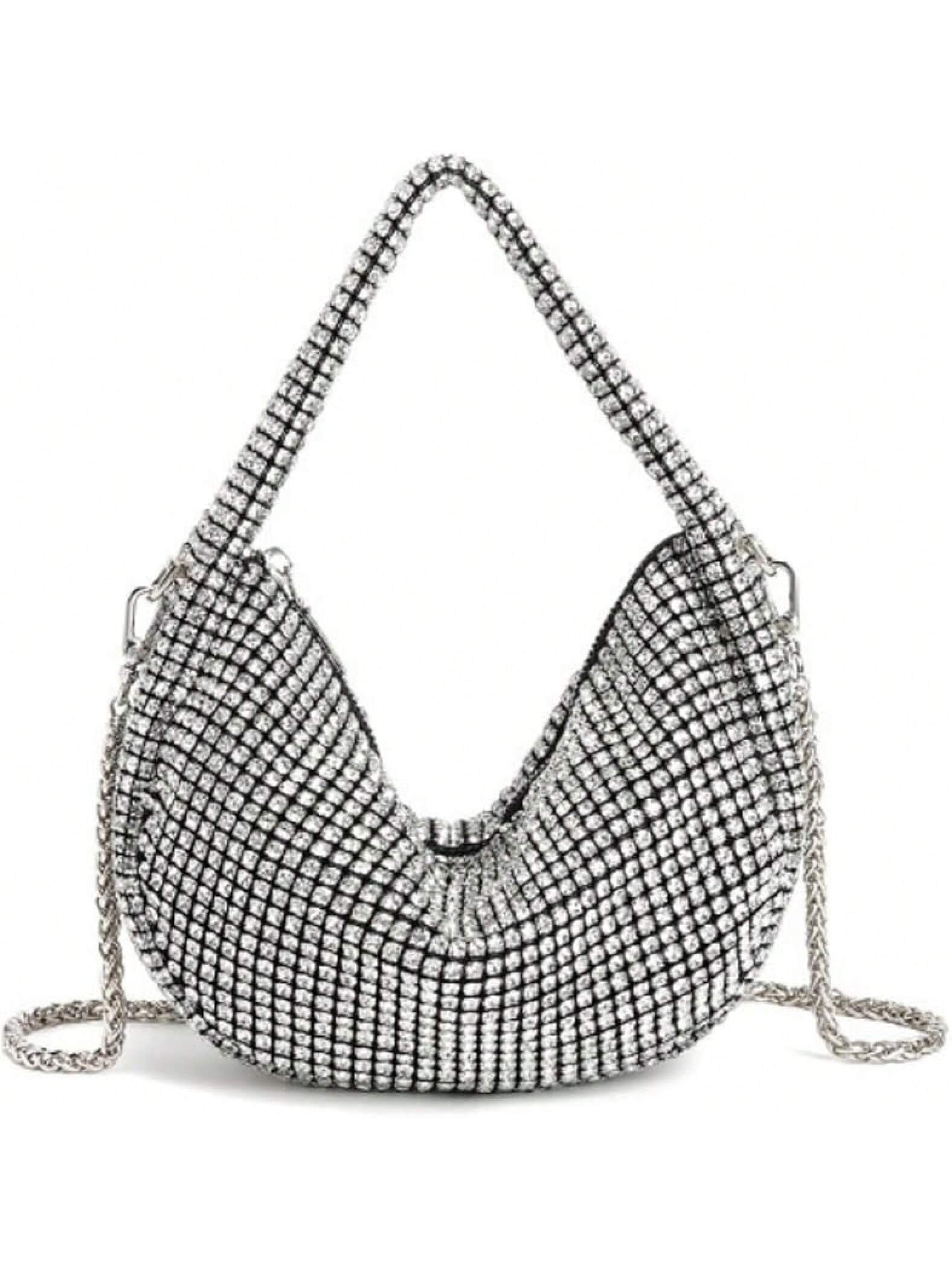 UMREN Bling Full Glitter Knotted Handbag Women Hobo Dumpling Bag Evening Clutch Crossbody Bag- SHEINEU
