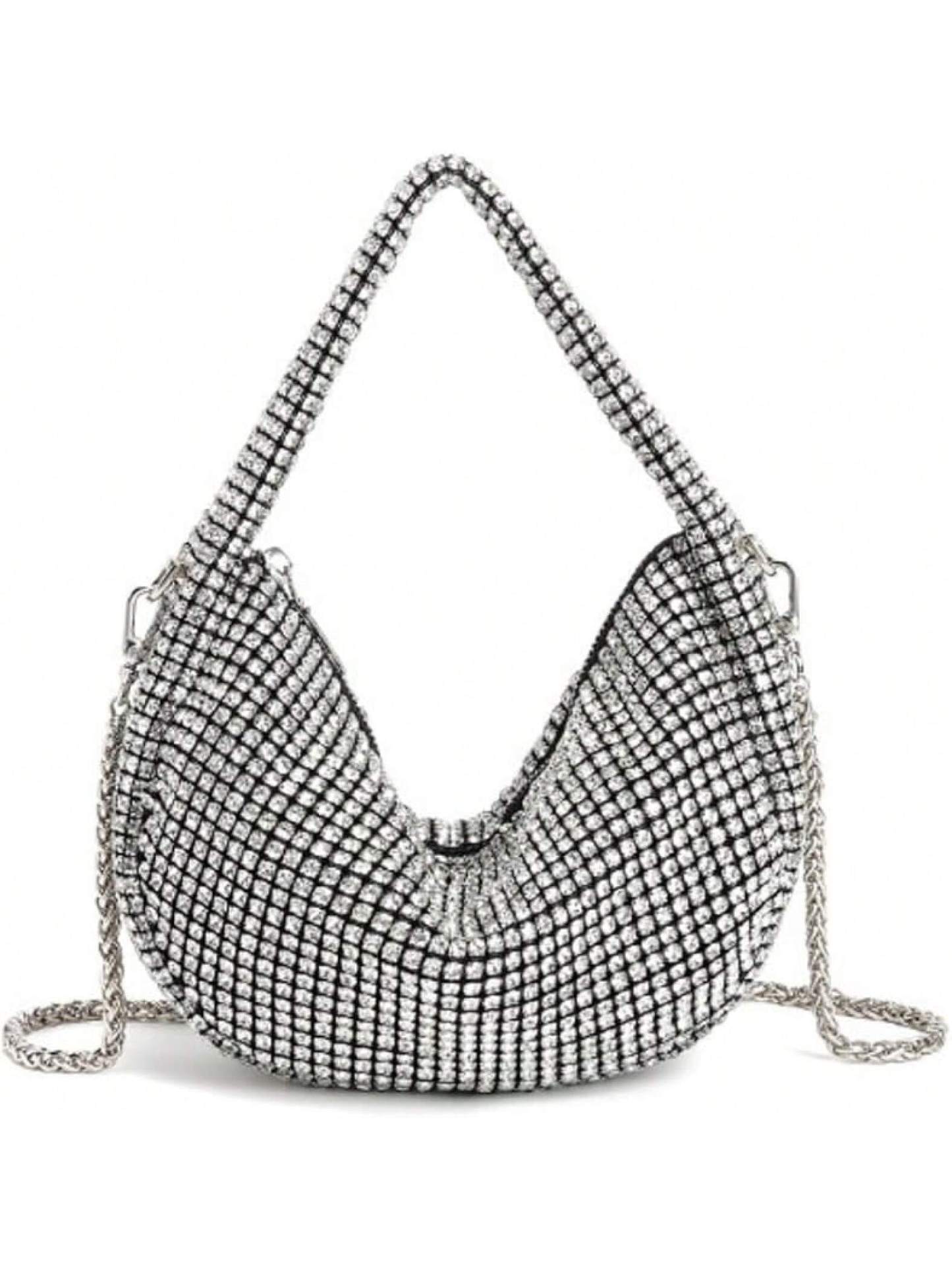 UMREN Bling Full Glitter Knotted Handbag Women Hobo Dumpling Bag Evening Clutch Crossbody Bag- SHEINEU