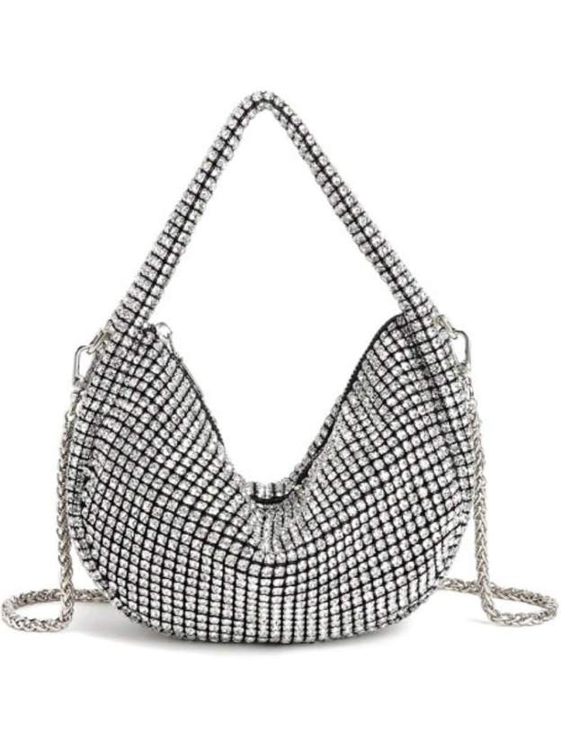 UMREN Bling Full Glitter Knotted Handbag Women Hobo Dumpling Bag Evening Clutch Crossbody Bag- SHEINEU