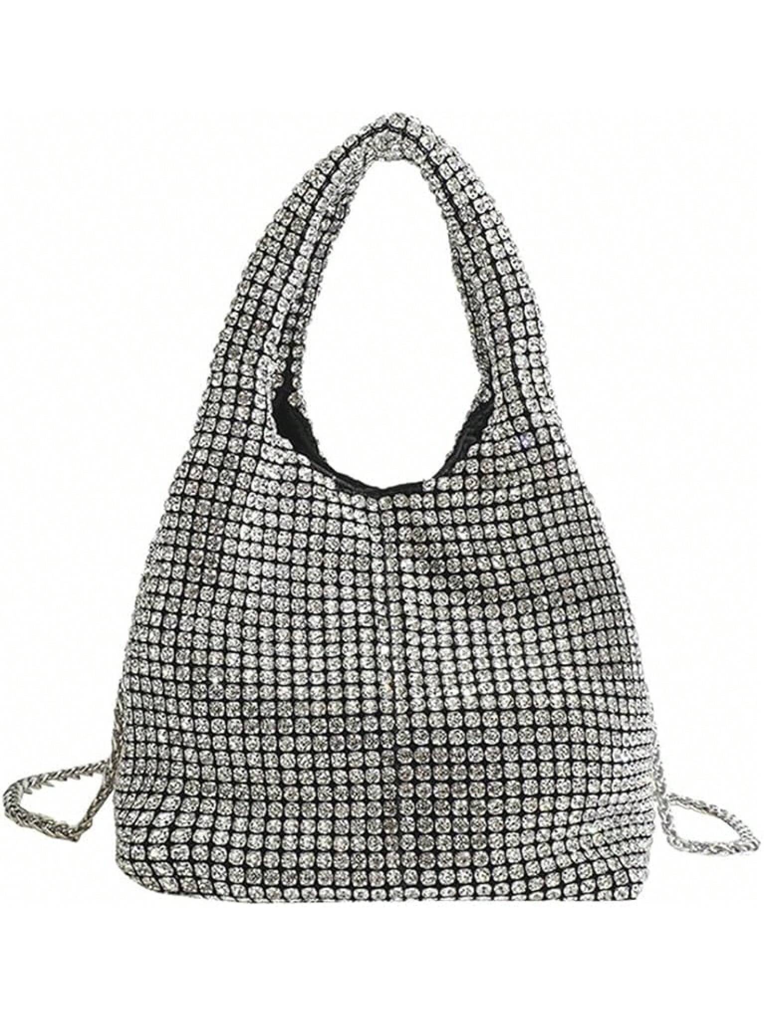 UMREN Bling Full Glitter Knotted Handbag Women Hobo Dumpling Bag Evening Clutch Crossbody Bag- SHEINEU