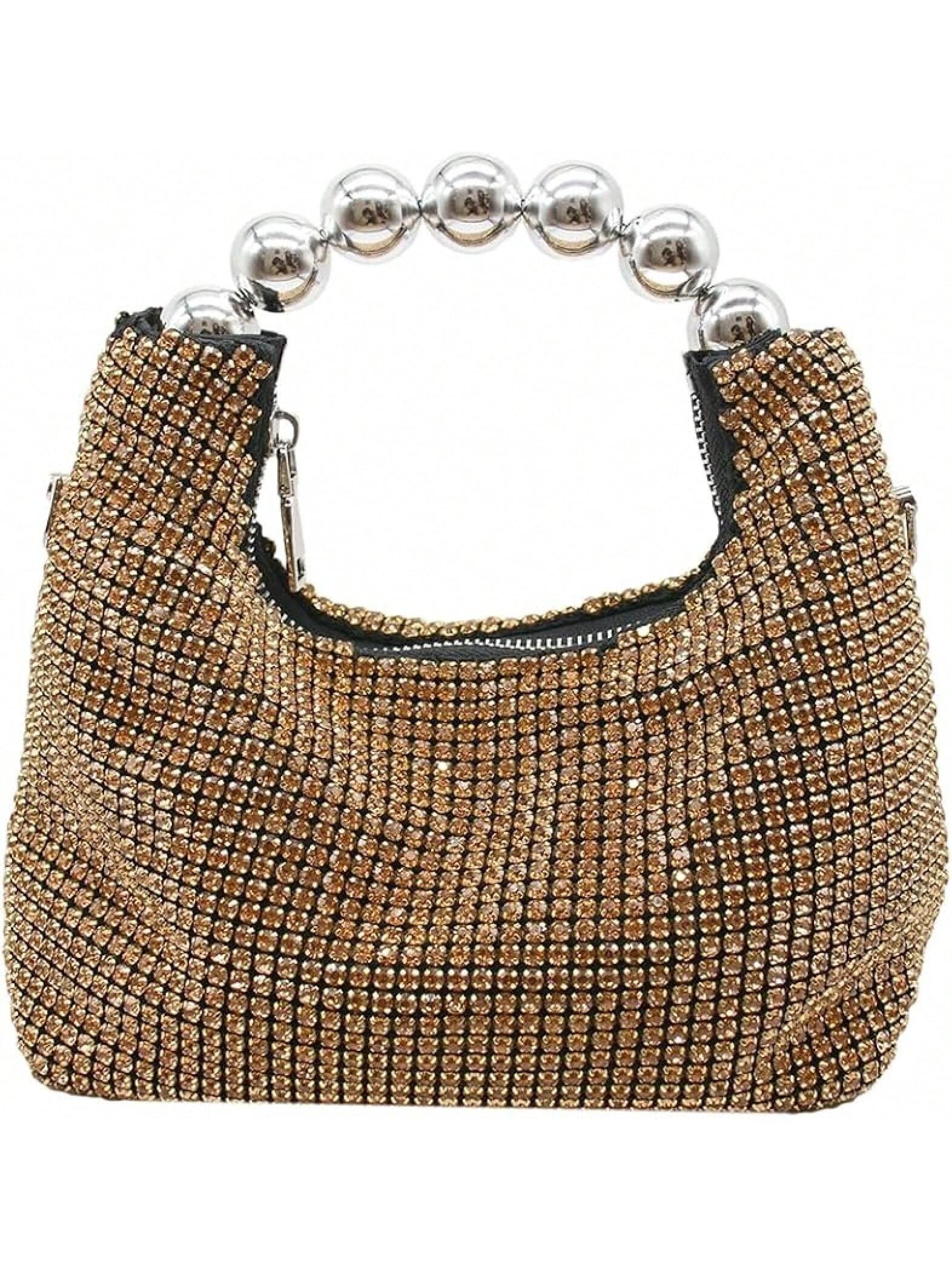 UMREN Bling Full Glitter Knotted Handbag Women Hobo Dumpling Bag Evening Clutch Crossbody Bag- SHEINEU