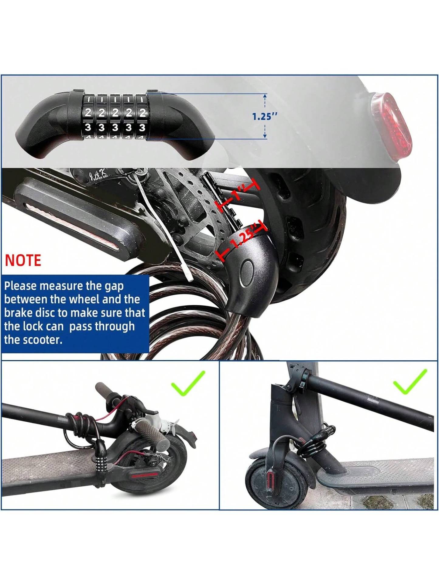 NDakter Bike Lock, 4/5.6 Feet, High Security 5 Digit Resettable Combination Coiling Lock, Heavy Duty Anti Theft With Mounting Bracket, 1/2 Inch Diameter (12mm)- SHEINEU