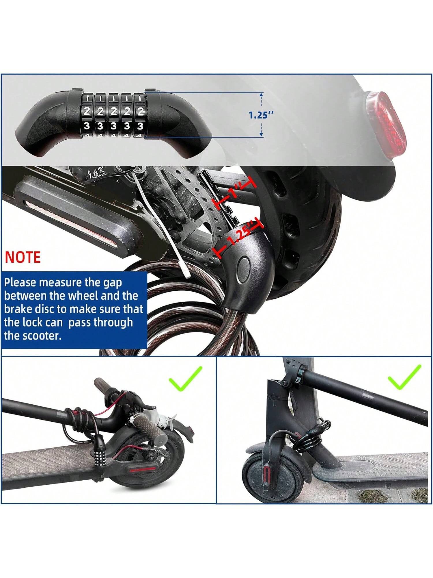 NDakter Bike Lock, 4/5.6 Feet, High Security 5 Digit Resettable Combination Coiling Lock, Heavy Duty Anti Theft With Mounting Bracket, 1/2 Inch Diameter (12mm)- SHEINEU