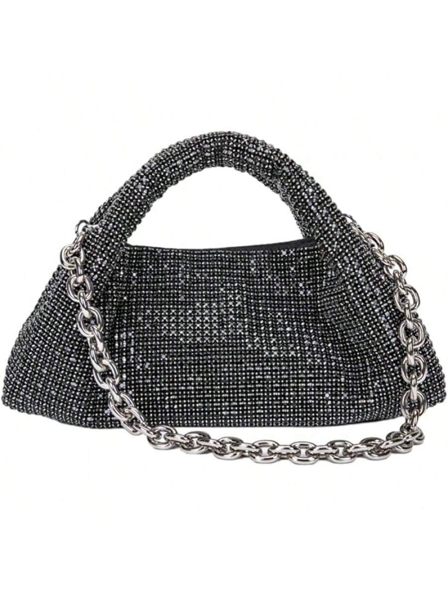 UMREN Bling Full Glitter Knotted Handbag Women Hobo Dumpling Bag Evening Clutch Crossbody Bag- SHEINEU