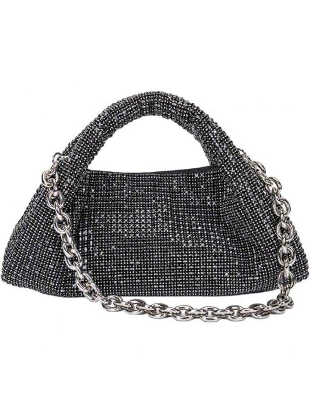 UMREN Bling Full Glitter Knotted Handbag Women Hobo Dumpling Bag Evening Clutch Crossbody Bag- SHEINEU
