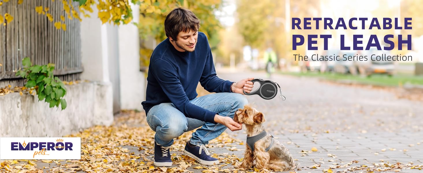 Emperor Pets | 26ft Heavy Duty Retractable Dog Leash - For Pets Up to 110lbs - Classic Series -Grey