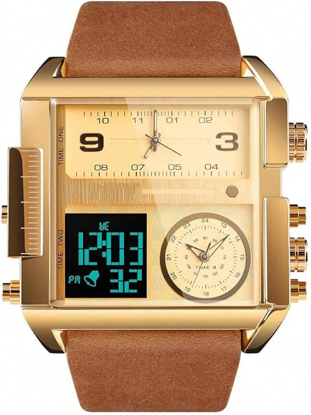 Gosasa Men Square Large Face Digital Sports Watch,LED Analog Quartz Wrist Watch With Multi-Zone 50M Waterproof Stopwatch- SHEINEU