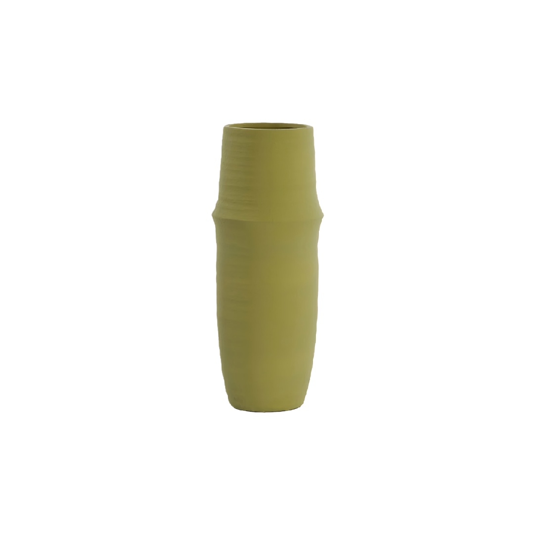 Minimalist Matte Chartreuse Ceramic Floor Vase - Tall Tapered Decorative Flower Pot-huhardware.com