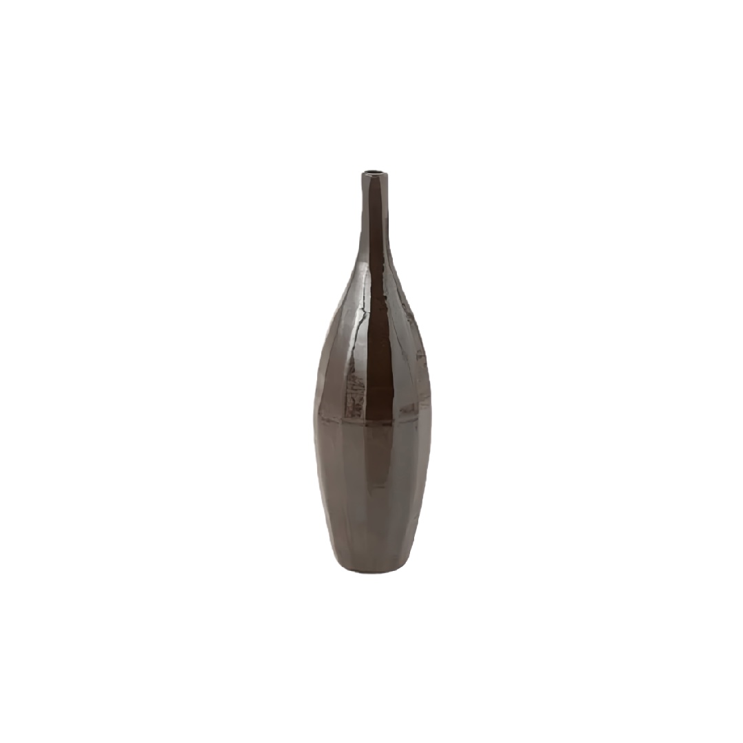 Minimalist Deep Brown High-Neck Ceramic Vase - Modern Sleek Decorative Bud Vase-huhardware.com