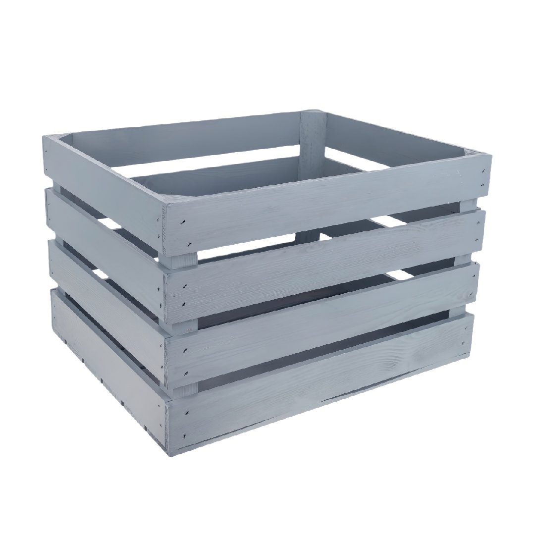 Distressed Light Gray Slatted Wood Storage Crate for Home Decor-huhardware.com