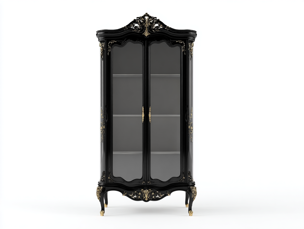 Armoire en bois avec portes vitrées 110x45x200 cm - noir - style classique-Sereneure