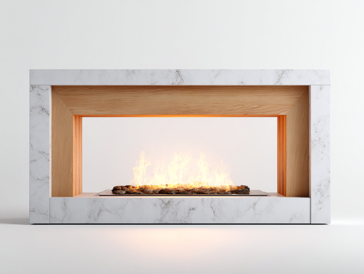 Cheminée électrique encastrable 150x40x55 cm - blanc-bois clair - design moderne avec effet flamme réaliste-Sereneure