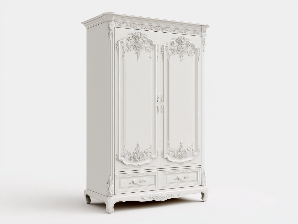 Armoire bois 120x55x200 cm - blanc - rangement pour chambre style classique sculpté-Sereneure