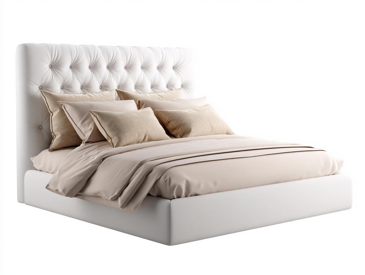 Lit double en tissu rembourré 200x160x120 cm - blanc-beige - design élégant capitonné pour chambre-Sereneure