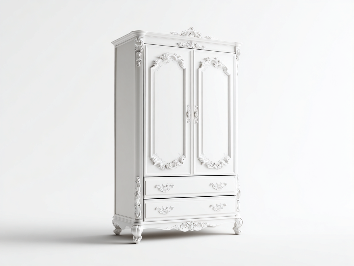 Armoire bois sculpté 120x60x200 cm - blanc - style classique avec tiroirs intégrés-Sereneure